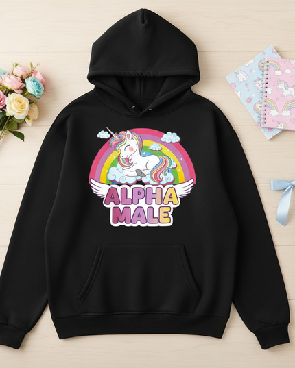 black sleeping unicorn hoodie - flat-lay