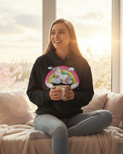 black sleeping unicorn hoodie - in-use