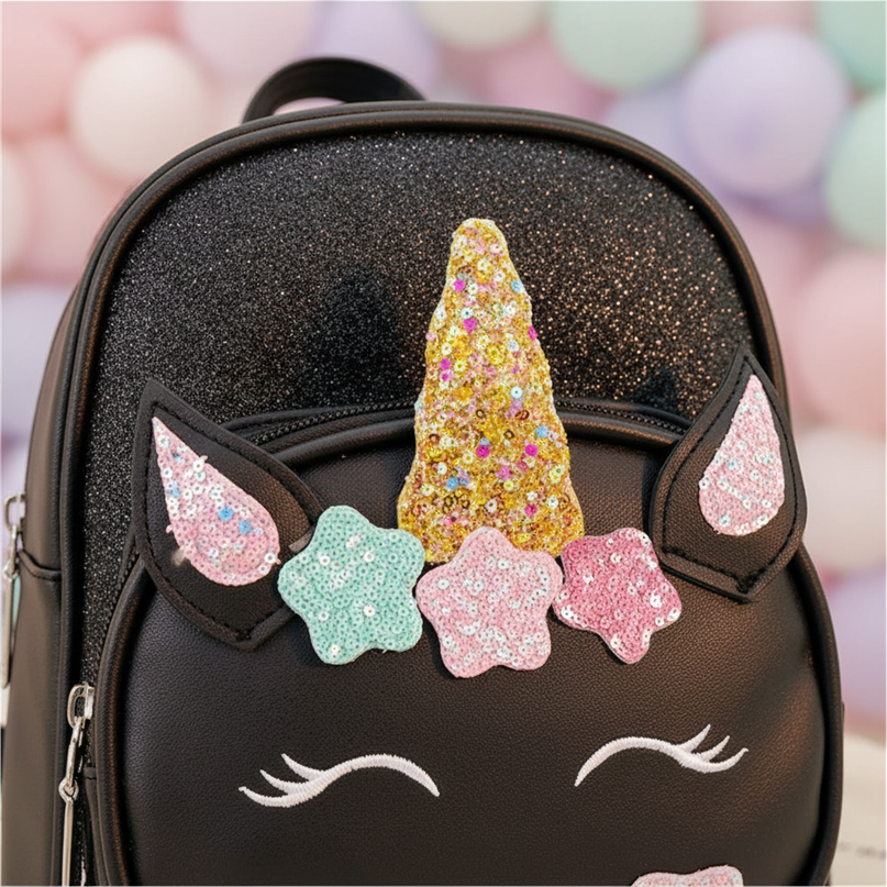 black unicorn backpack custom name - detail