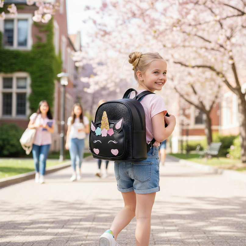 black unicorn backpack custom name - in-use
