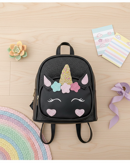 black unicorn backpack - flat-lay
