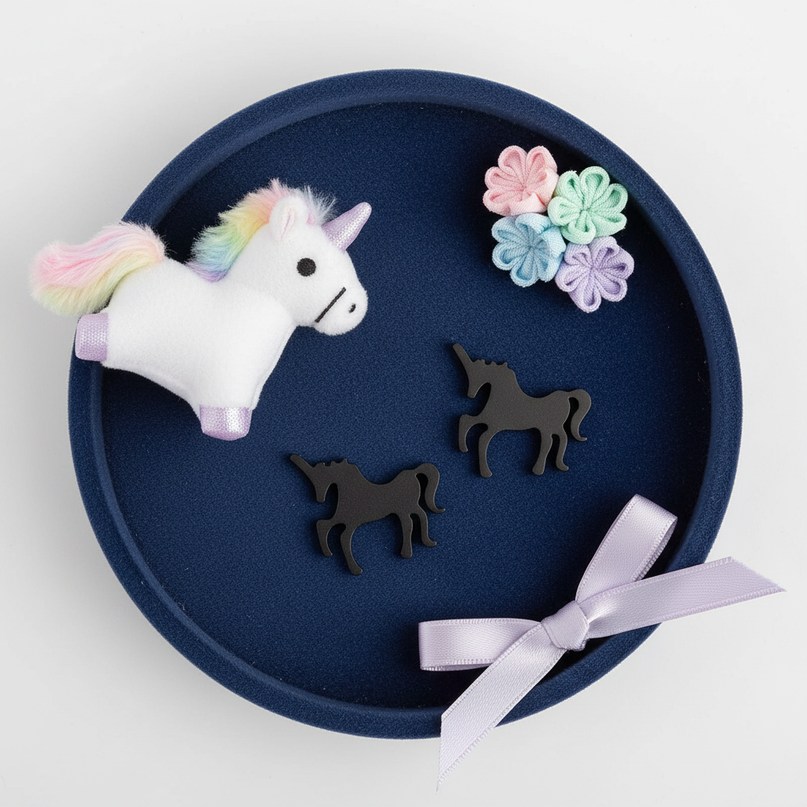 black unicorn earrings - flat-lay