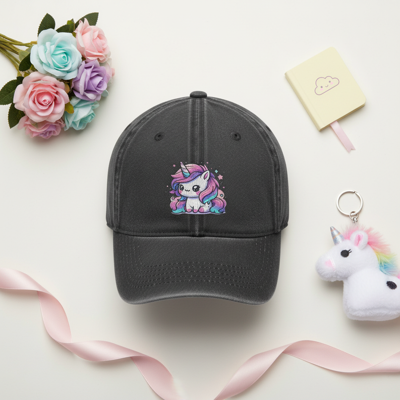 black unicorn hat - flat-lay