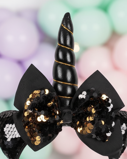 black unicorn headband party - detail