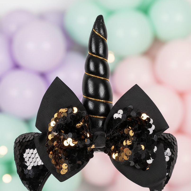black unicorn headband party - detail