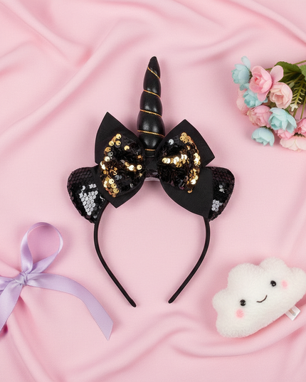 black unicorn headband party - flat-lay