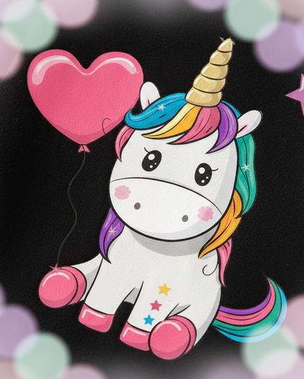 black unicorn heart hoodie kids - detail