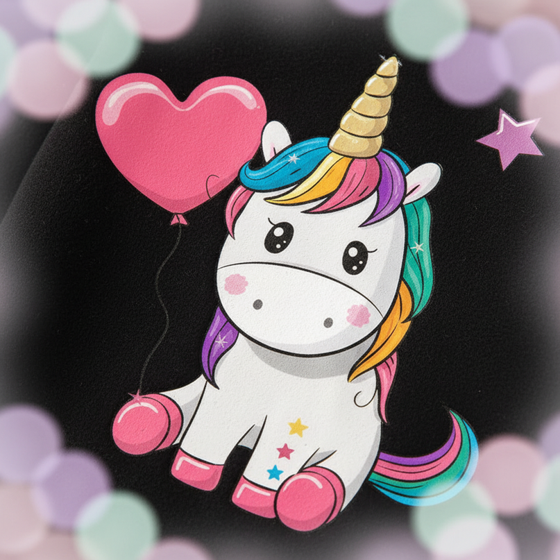 black unicorn heart hoodie kids - detail