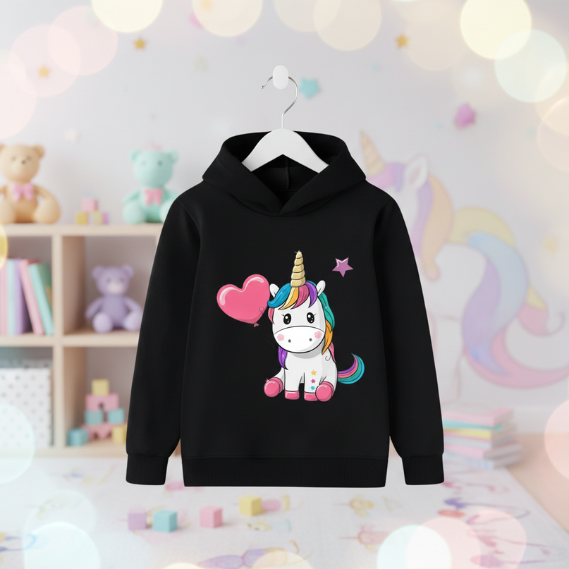 black unicorn heart hoodie kids - lifestyle