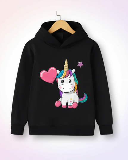 black unicorn heart hoodie kids - white-bg