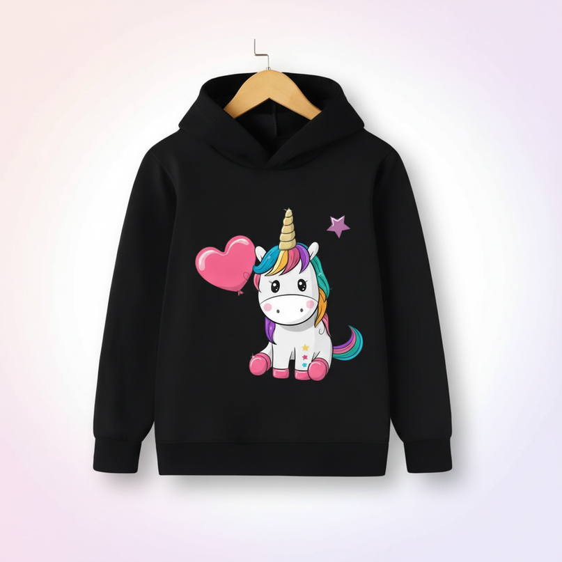 black unicorn heart hoodie kids - white-bg