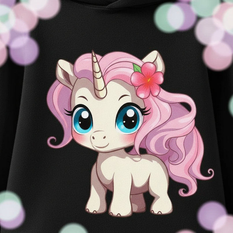 black unicorn hoodie kids outfit - detail