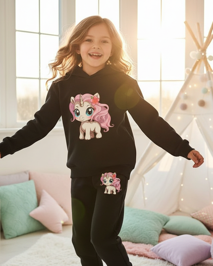 black unicorn hoodie kids outfit - in-use