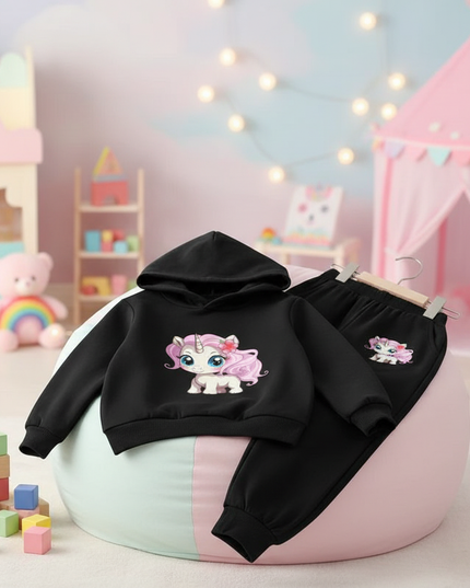 black unicorn hoodie kids outfit - lifestyle