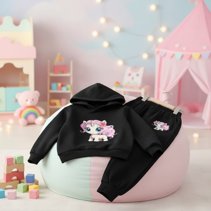black unicorn hoodie kids outfit - lifestyle