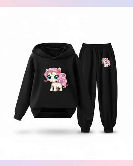 black unicorn hoodie kids outfit - white-bg