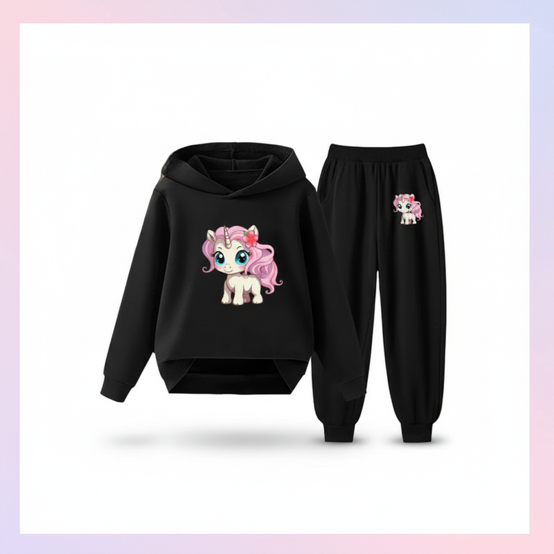 black unicorn hoodie kids outfit - white-bg