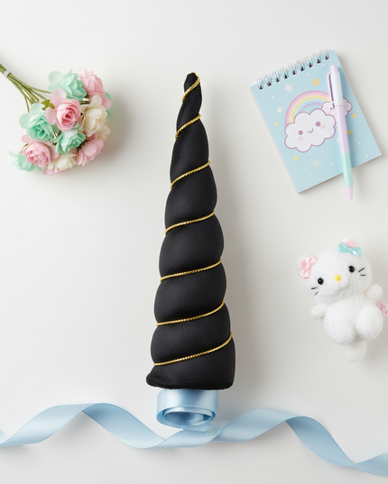 black unicorn horn - flat-lay