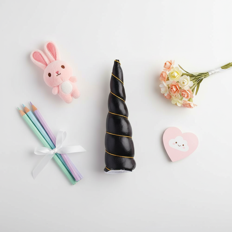 black unicorn horn party pack - flat-lay
