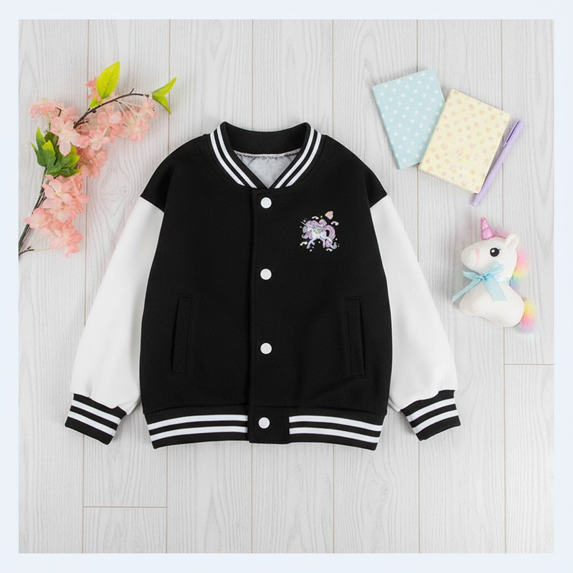 black unicorn jacket - flat-lay