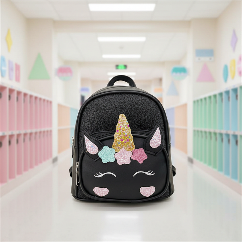 black unicorn kindergarten backpack - lifestyle