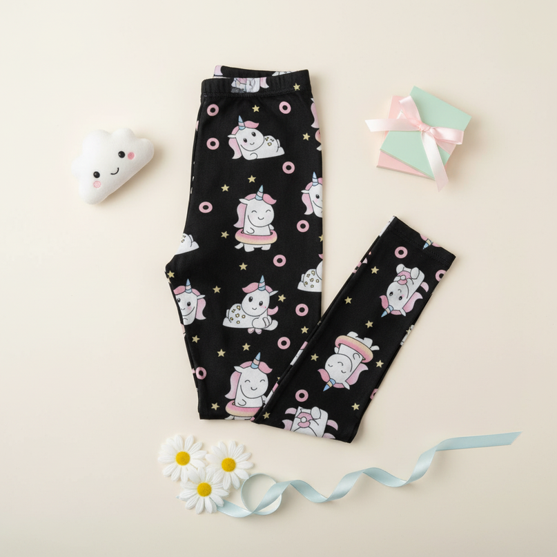 black unicorn leggings - flat-lay