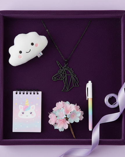 black unicorn necklace - flat-lay