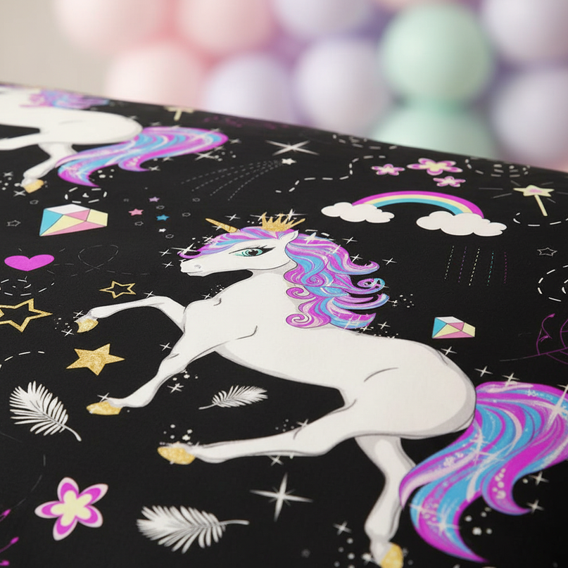 black unicorn pattern bedding - detail