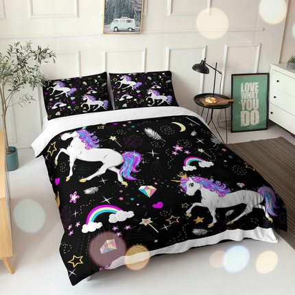 black unicorn pattern bedding - lifestyle