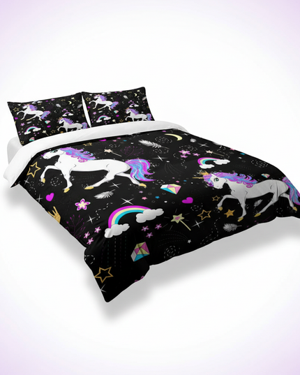 black unicorn pattern bedding - white-bg