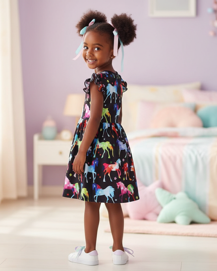 black unicorn rainbow print dress - back