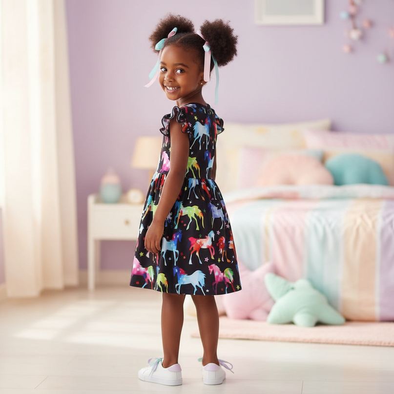 black unicorn rainbow print dress - back
