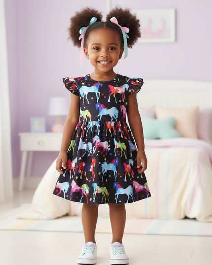 black unicorn rainbow print dress - detail