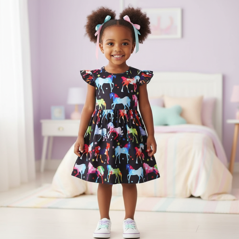 black unicorn rainbow print dress - detail