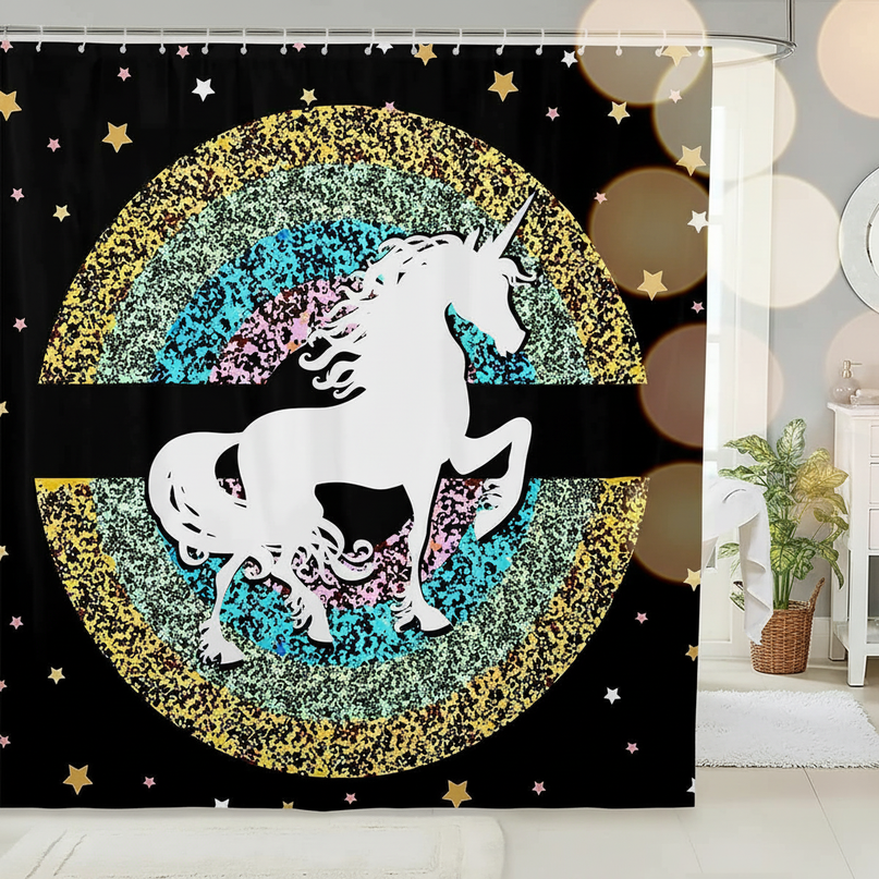 black unicorn shower curtain - lifestyle