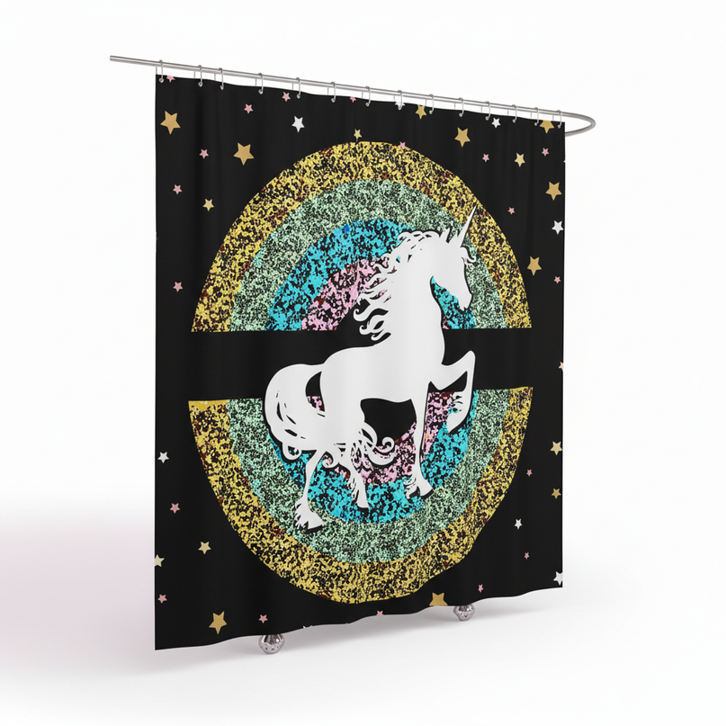 black unicorn shower curtain - white-bg
