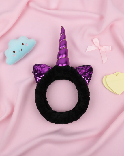 black unicorn spa headband - flat-lay