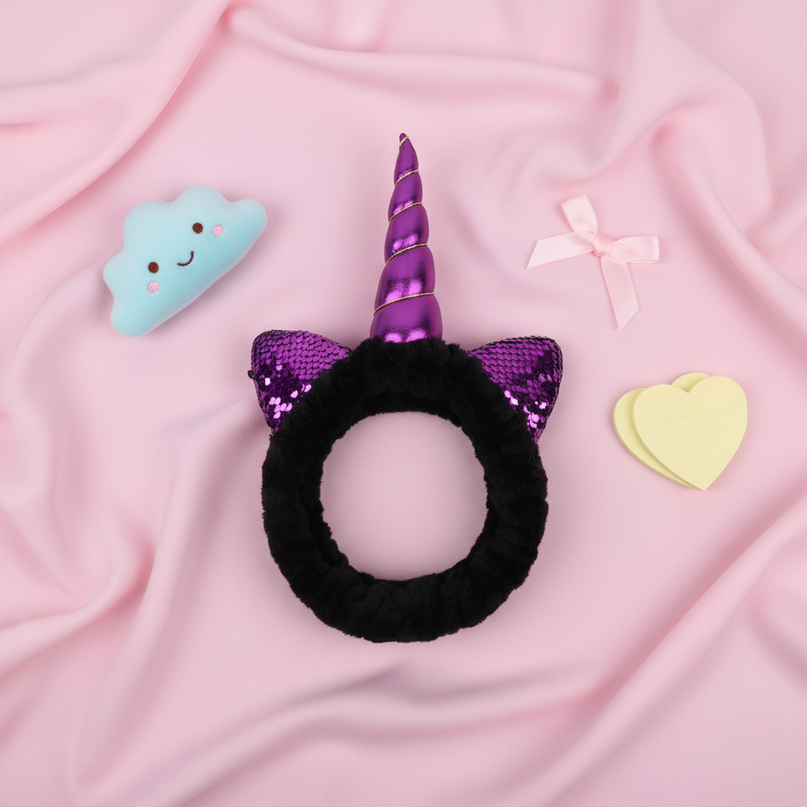 black unicorn spa headband - flat-lay