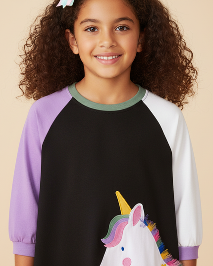 black unicorn star patchwork dress - detail