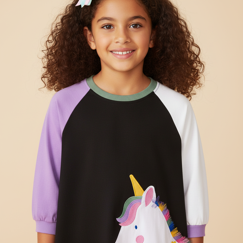 black unicorn star patchwork dress - detail