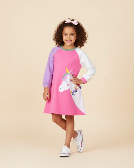 black unicorn star patchwork dress - front