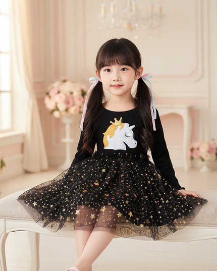 black unicorn star tutu dress - sitting