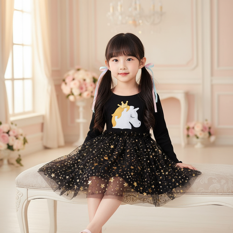 black unicorn star tutu dress - sitting