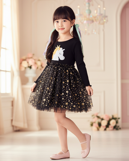 black unicorn star tutu dress - three-quarter