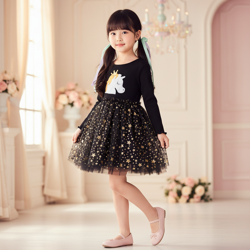 black unicorn star tutu dress - three-quarter