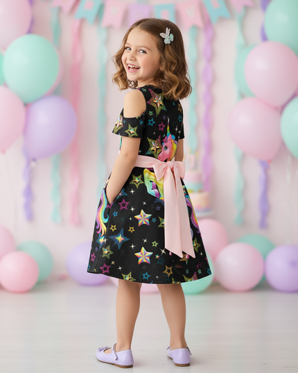 black unicorn stars print dress - back
