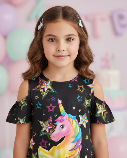 black unicorn stars print dress - detail