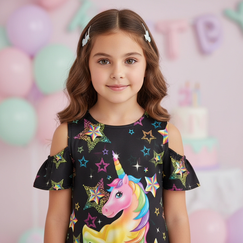 black unicorn stars print dress - detail
