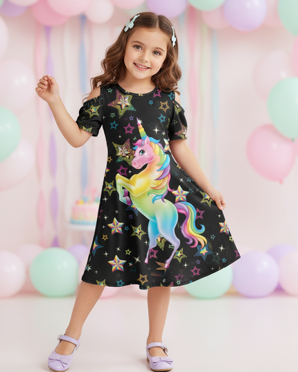 black unicorn stars print dress - front