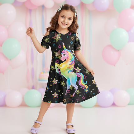 black unicorn stars print dress - front